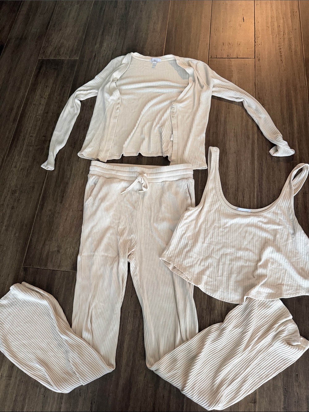 Beyond Yoga Ribbed 3-Piece Pajama Set in Cream